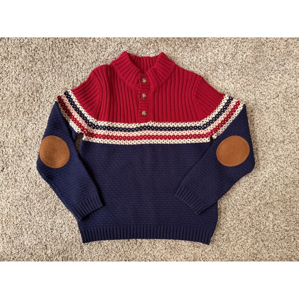 Jarvis Archer Kids Red Navy Colorblock Sweater Faux Suede Elbow‎ Patches 5/6